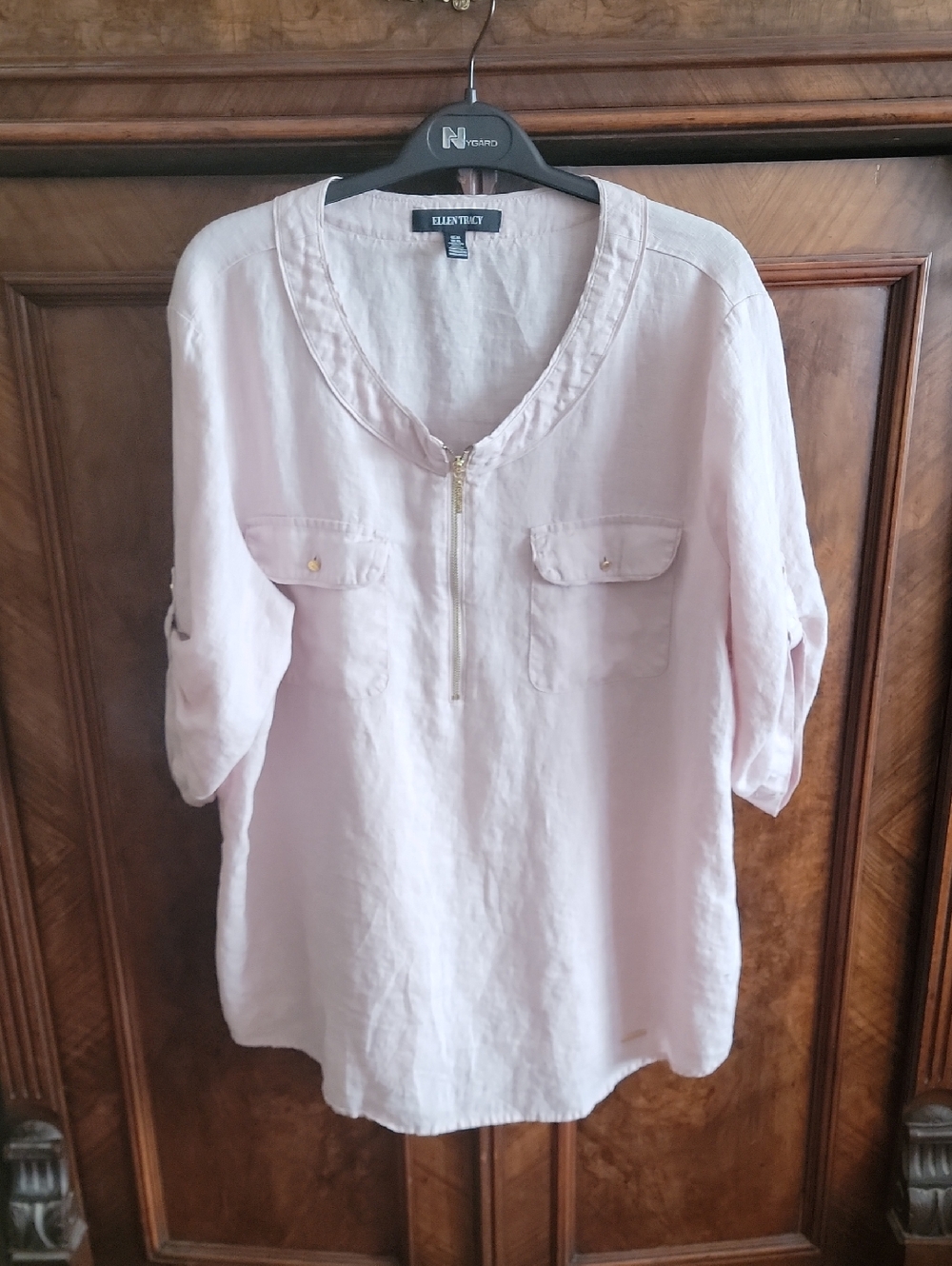 Ellen Tracy Pale Pink Linen Zip-Front Tunic